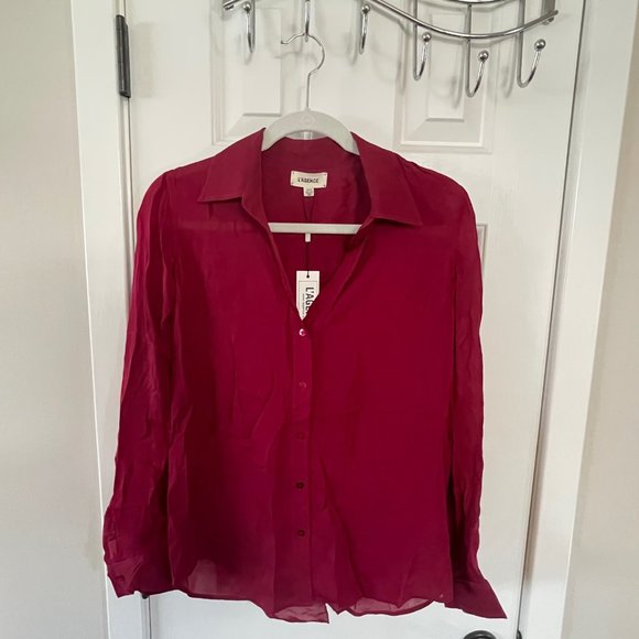 New L'Agence Nina 100% Silk Sheer Button Down Long Sleeved Blouse Size XS - Picture 1 of 6